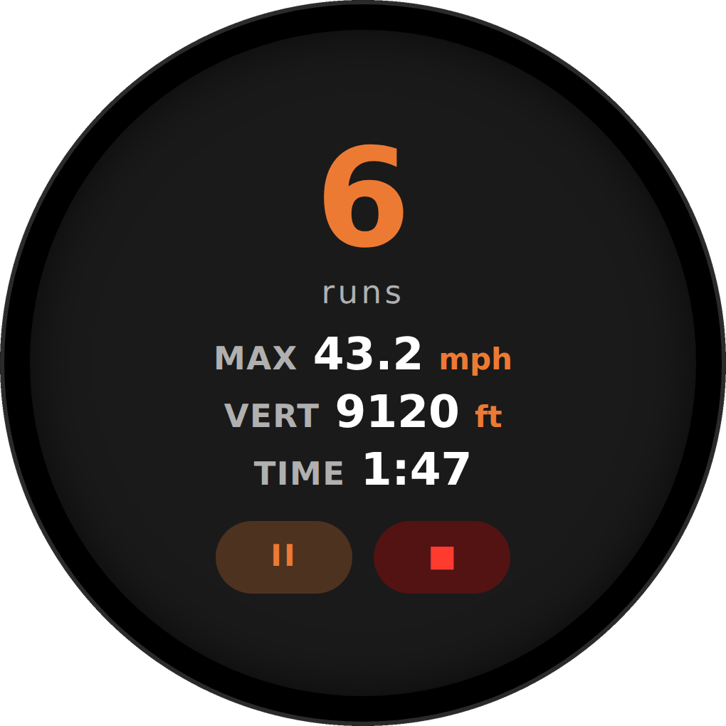 PowderTracks live stats on a Wear OS watch